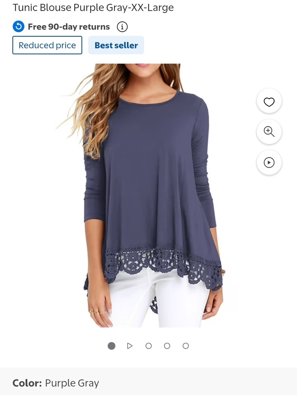 Purple-Gray Crochet Hem Tunic Blouse - Women